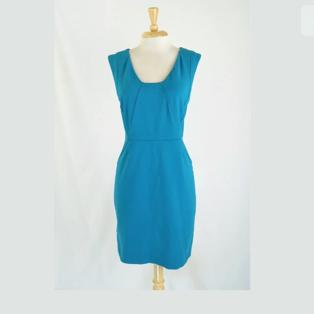 Ann Taylor Teal Seamed Ponte Knit Sheath Dress